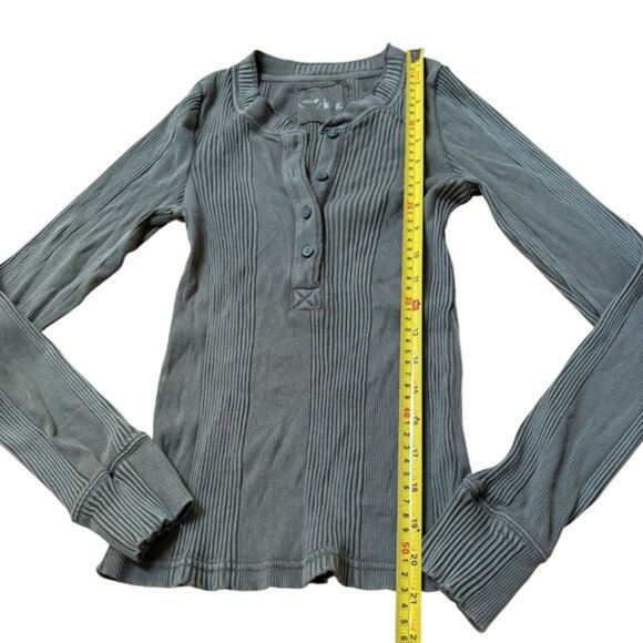 Aerie Ribbed Long Sleeve Shirt Half Button-down Size Small - Picture 4 of 5